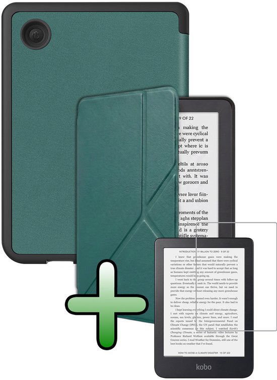 Hoes Geschikt voor Kobo Clara 2E Hoesje Bookcase Cover Hoes Trifold Met Screenprotector - Hoesje Geschikt voor Kobo Clara 2E Hoes Cover Case - Donkergroen