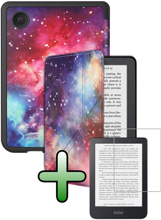 Hoes Geschikt voor Kobo Clara 2E Hoesje Bookcase Cover Hoes Trifold Met Screenprotector - Hoesje Geschikt voor Kobo Clara 2E Hoes Cover Case - Galaxy