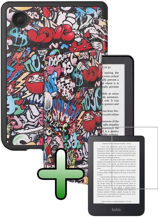 Hoes Geschikt voor Kobo Clara 2E Hoesje Bookcase Cover Hoes Trifold Met Screenprotector - Hoesje Geschikt voor Kobo Clara 2E Hoes Cover Case - Graffity