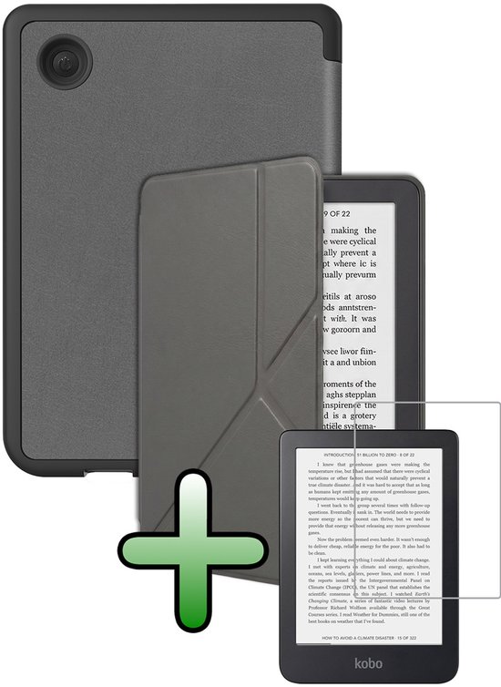 Hoes Geschikt voor Kobo Clara 2E Hoesje Bookcase Cover Hoes Trifold Met Screenprotector - Hoesje Geschikt voor Kobo Clara 2E Hoes Cover Case - Grijs