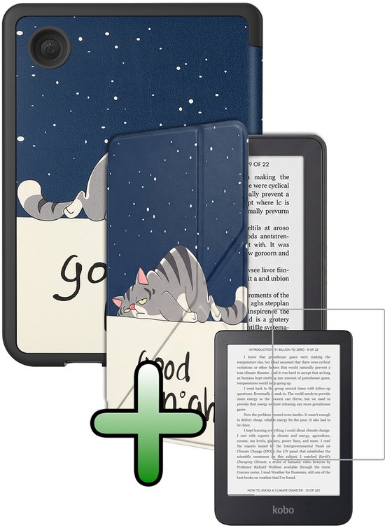 Hoes Geschikt voor Kobo Clara 2E Hoesje Bookcase Cover Hoes Trifold Met Screenprotector - Hoesje Geschikt voor Kobo Clara 2E Hoes Cover Case - Kat