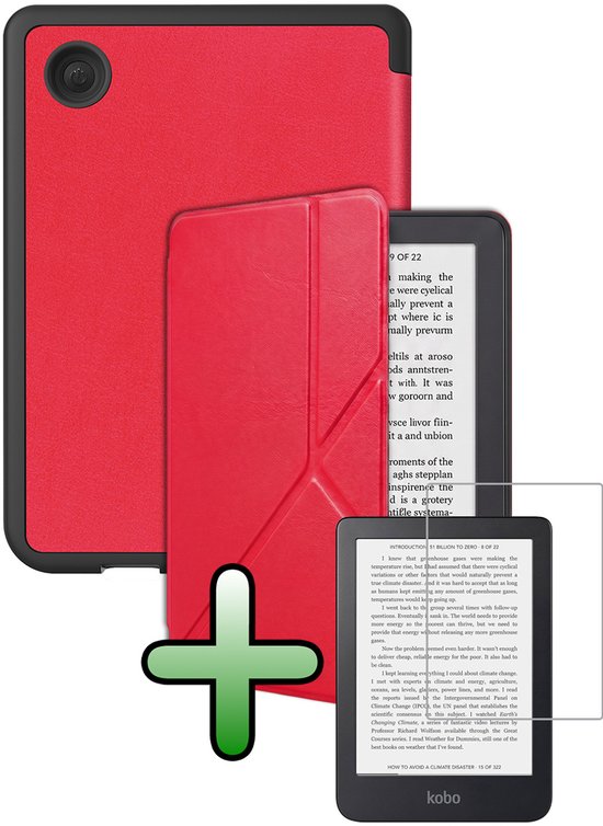 Hoes Geschikt voor Kobo Clara 2E Hoesje Bookcase Cover Hoes Trifold Met Screenprotector - Hoesje Geschikt voor Kobo Clara 2E Hoes Cover Case - Rood