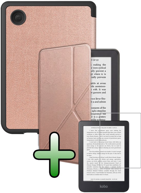 Hoes Geschikt voor Kobo Clara 2E Hoesje Bookcase Cover Hoes Trifold Met Screenprotector - Hoesje Geschikt voor Kobo Clara 2E Hoes Cover Case - Rosé Goud