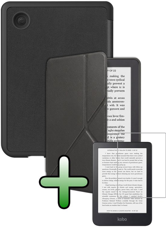 Hoes Geschikt voor Kobo Clara 2E Hoesje Bookcase Cover Hoes Trifold Met Screenprotector - Hoesje Geschikt voor Kobo Clara 2E Hoes Cover Case - Zwart