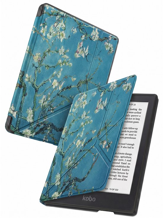 Hoes Geschikt voor Kobo Clara 2E - Luxe E-reader Trifold Case - Bescherm Hoesje Book Cover - Bloesem