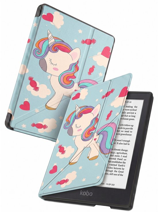 Hoes Geschikt voor Kobo Clara 2E - Luxe E-reader Trifold Case - Bescherm Hoesje Book Cover - Eenhoorn