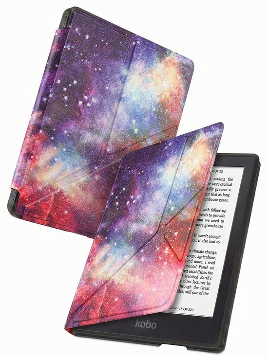Hoes Geschikt voor Kobo Clara 2E - Luxe E-reader Trifold Case - Bescherm Hoesje Book Cover - Galaxy