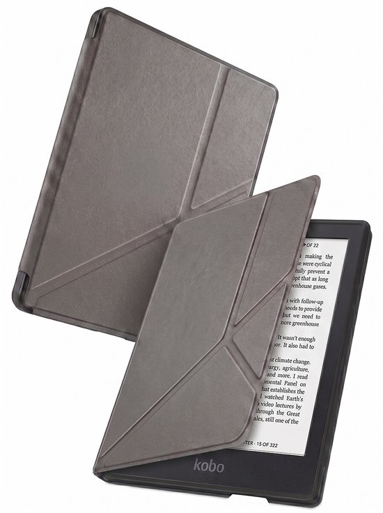 Hoes Geschikt voor Kobo Clara 2E - Luxe E-reader Trifold Case - Bescherm Hoesje Book Cover - Grijs