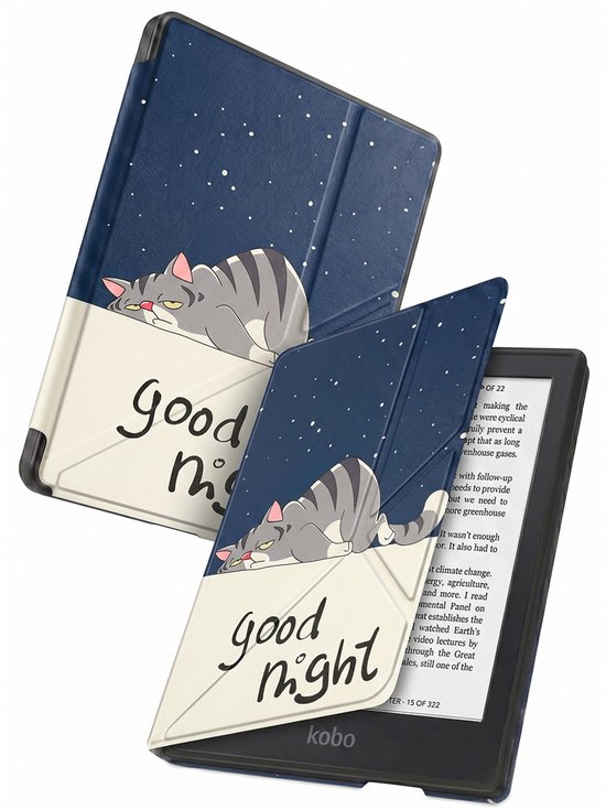 Hoes Geschikt voor Kobo Clara 2E - Luxe E-reader Trifold Case - Bescherm Hoesje Book Cover - Kat