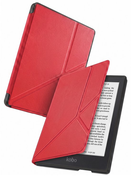 Hoes Geschikt voor Kobo Clara 2E - Luxe E-reader Trifold Case - Bescherm Hoesje Book Cover - Rood