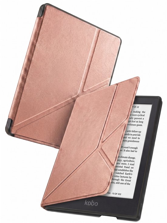 Hoes Geschikt voor Kobo Clara 2E - Luxe E-reader Trifold Case - Bescherm Hoesje Book Cover - Rosé Goud
