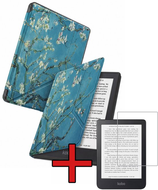 Hoes Geschikt voor Kobo Clara 2E - Met Screenprotector - Luxe E-reader Trifold Case - Bescherm Hoesje Book Cover - Bloesem