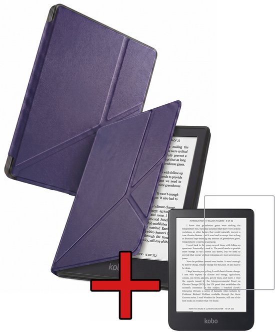 Hoes Geschikt voor Kobo Clara 2E - Met Screenprotector - Luxe E-reader Trifold Case - Bescherm Hoesje Book Cover - Donkerblauw