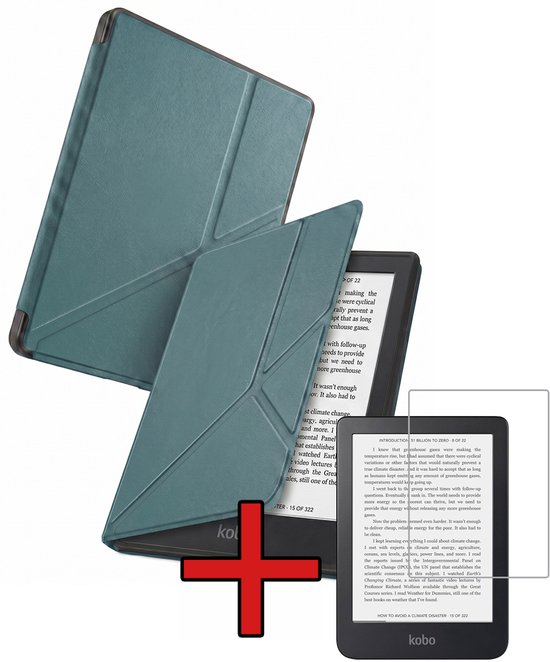 Hoes Geschikt voor Kobo Clara 2E - Met Screenprotector - Luxe E-reader Trifold Case - Bescherm Hoesje Book Cover - Donkergroen