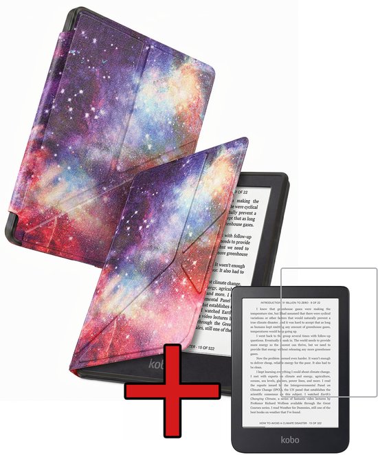 Hoes Geschikt voor Kobo Clara 2E - Met Screenprotector - Luxe E-reader Trifold Case - Bescherm Hoesje Book Cover - Galaxy