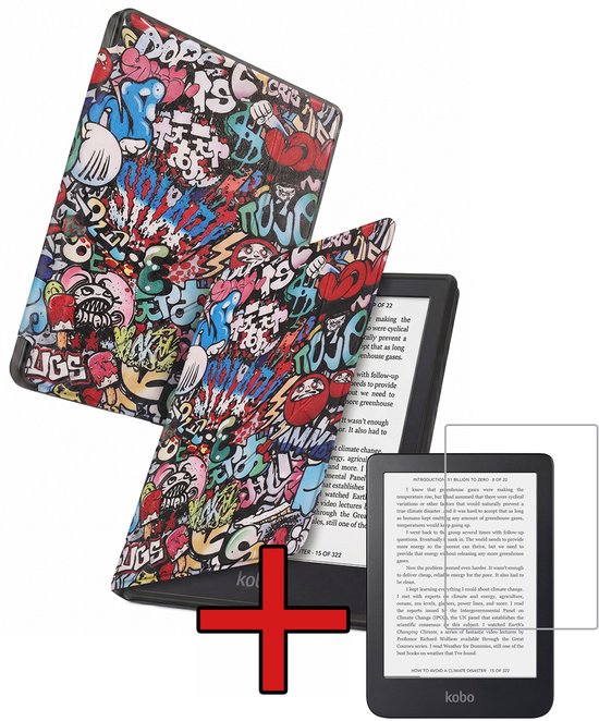 Hoes Geschikt voor Kobo Clara 2E - Met Screenprotector - Luxe E-reader Trifold Case - Bescherm Hoesje Book Cover - Graffity