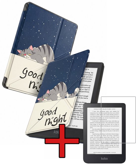 Hoes Geschikt voor Kobo Clara 2E - Met Screenprotector - Luxe E-reader Trifold Case - Bescherm Hoesje Book Cover - Kat