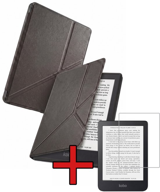 Hoes Geschikt voor Kobo Clara 2E - Met Screenprotector - Luxe E-reader Trifold Case - Bescherm Hoesje Book Cover - Zwart