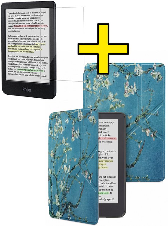 Hoes Geschikt voor Kobo Clara BW - E-reader Bescherm Hoesje Case Sleep Cover Trifold Met Screenprotector - Hoes Geschikt voor Kobo Clara BW Hoesje - Bloesem