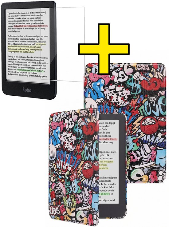 Hoes Geschikt voor Kobo Clara BW - E-reader Bescherm Hoesje Case Sleep Cover Trifold Met Screenprotector - Hoes Geschikt voor Kobo Clara BW Hoesje - Graffity