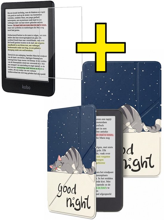 Hoes Geschikt voor Kobo Clara BW - E-reader Bescherm Hoesje Case Sleep Cover Trifold Met Screenprotector - Hoes Geschikt voor Kobo Clara BW Hoesje - Kat