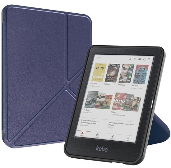 Hoes geschikt voor Kobo Clara BW - E-reader hoesje - Bookcase cover - Beschermhoes - Trifold - Tablet case - Donkerblauw - Jonyx