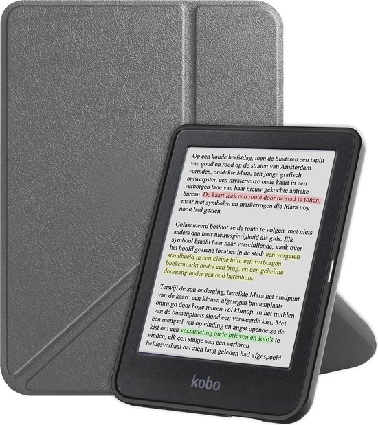 Hoes geschikt voor Kobo Clara BW - E-reader hoesje - Bookcase cover - Beschermhoes - Trifold - Tablet case - Grijs - Jonyx