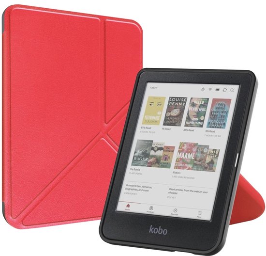 Hoes geschikt voor Kobo Clara BW - E-reader hoesje - Bookcase cover - Beschermhoes - Trifold - Tablet case - Rood - Jonyx