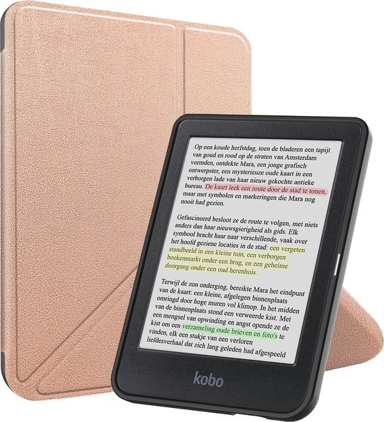 Hoes geschikt voor Kobo Clara BW - E-reader hoesje - Bookcase cover - Beschermhoes - Trifold - Tablet case - Rosé goud - Jonyx