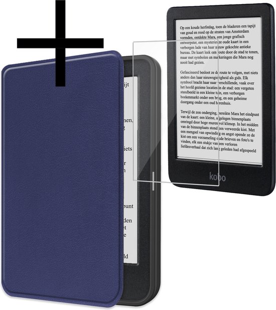 Hoes Geschikt voor Kobo Clara BW Hoesje Bookcase Cover Book Case Hoes Sleepcover Met Screenprotector - Donkerblauw van FBBULES