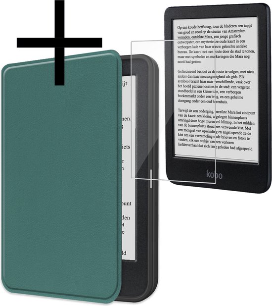 Hoes Geschikt voor Kobo Clara BW Hoesje Bookcase Cover Book Case Hoes Sleepcover Met Screenprotector - Donkergroen van Mobigear
