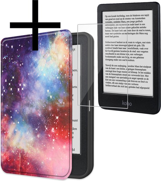Hoes Geschikt voor Kobo Clara BW Hoesje Bookcase Cover Book Case Hoes Sleepcover Met Screenprotector - Galaxy van Ecarter