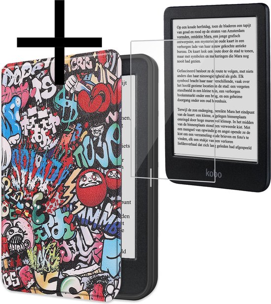 Hoes Geschikt voor Kobo Clara BW Hoesje Bookcase Cover Book Case Hoes Sleepcover Met Screenprotector - Graffity van i12Cover