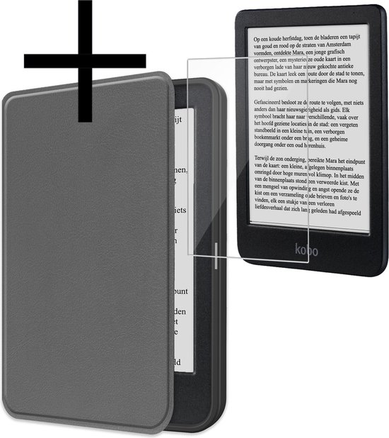 Hoes Geschikt voor Kobo Clara BW Hoesje Bookcase Cover Book Case Hoes Sleepcover Met Screenprotector - Grijs van FassionDesign.
