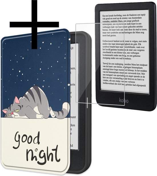 Hoes Geschikt voor Kobo Clara BW Hoesje Bookcase Cover Book Case Hoes Sleepcover Met Screenprotector - Kat van Motorola