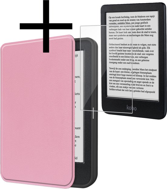 Hoes Geschikt voor Kobo Clara BW Hoesje Bookcase Cover Book Case Hoes Sleepcover Met Screenprotector - Roze van BW.