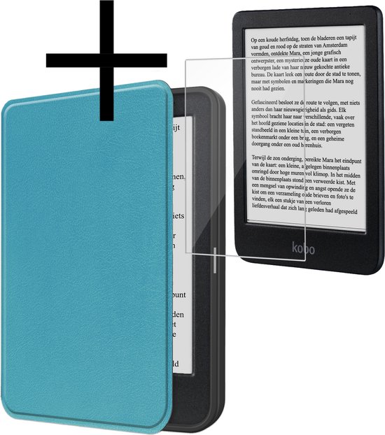 Hoes Geschikt voor Kobo Clara BW Hoesje Bookcase Cover Book Case Hoes Sleepcover Met Screenprotector - Turquoise van Merkloos