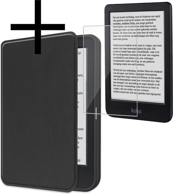 Hoes Geschikt voor Kobo Clara BW Hoesje Bookcase Cover Book Case Hoes Sleepcover Met Screenprotector - Zwart van Merkloos
