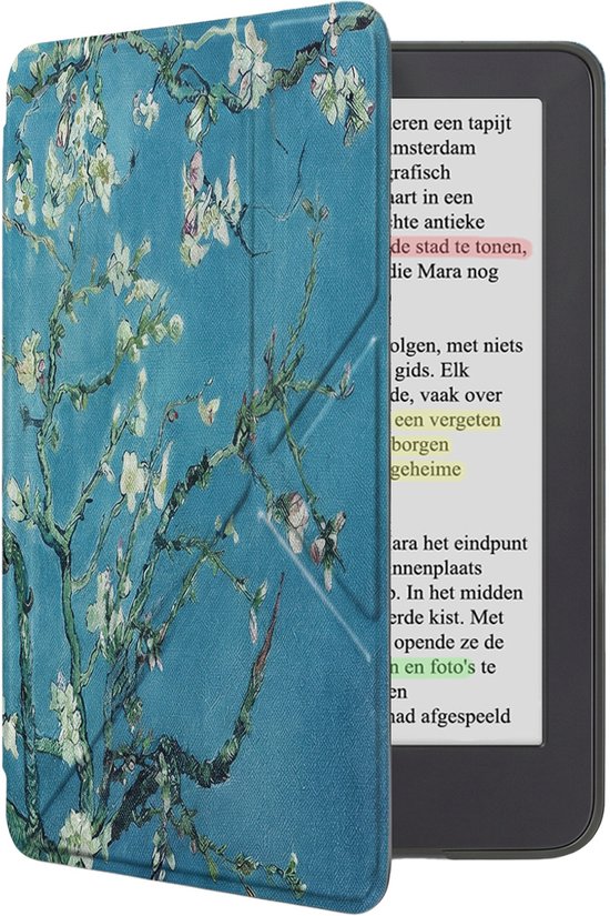 Hoes Geschikt voor Kobo Clara BW Hoesje Bookcase Cover Book Case Hoes Sleepcover Trifold - Bloesem