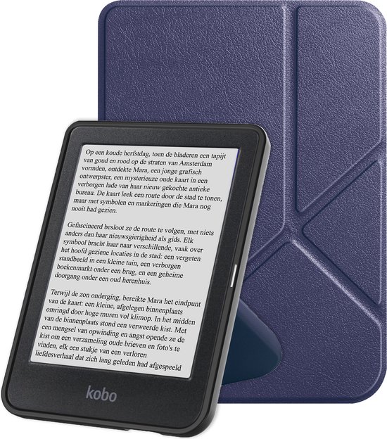 Hoes Geschikt voor Kobo Clara BW Hoesje Bookcase Cover Book Case Hoes Sleepcover Trifold - Donkerblauw van i12Cover