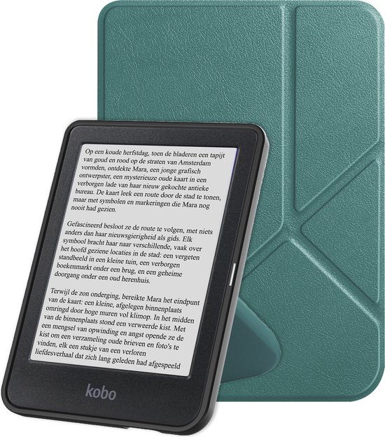 Hoes Geschikt voor Kobo Clara BW Hoesje Bookcase Cover Book Case Hoes Sleepcover Trifold - Donkergroen van TurtleMob.