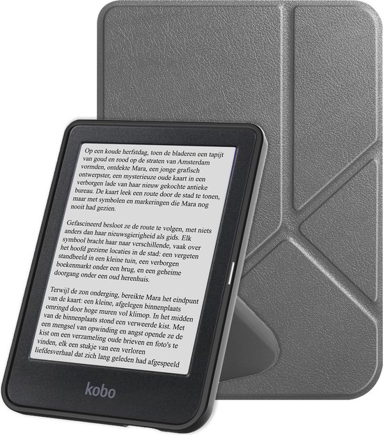 Hoes Geschikt voor Kobo Clara BW Hoesje Bookcase Cover Book Case Hoes Sleepcover Trifold - Grijs van FBBULES