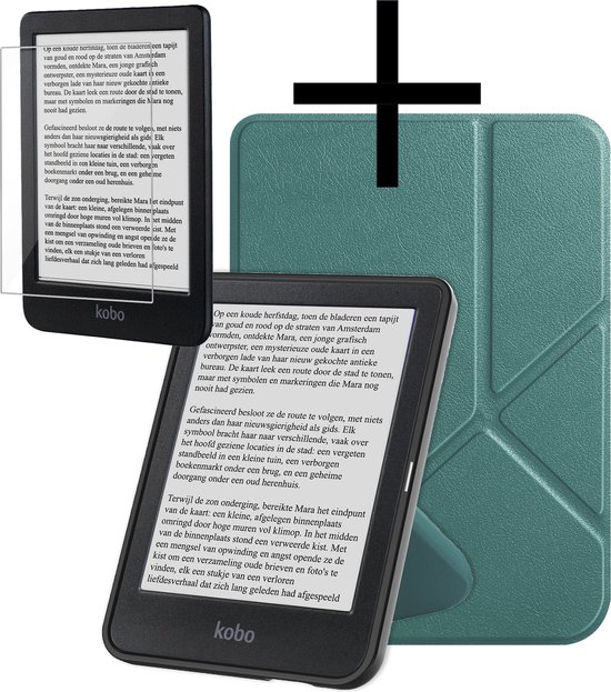 Hoes Geschikt voor Kobo Clara BW Hoesje Bookcase Cover Book Case Hoes Sleepcover Trifold Met Screenprotector - Donkergroen van BW leverancier