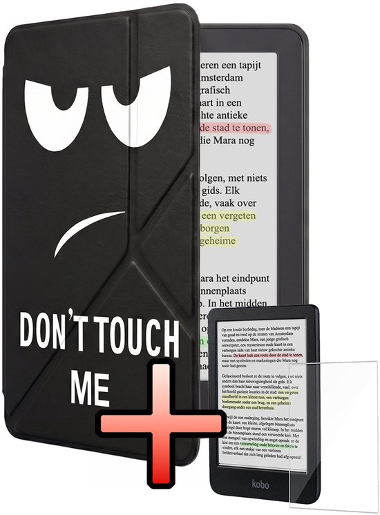 Hoes Geschikt voor Kobo Clara BW Hoesje Bookcase Cover Book Case Hoes Sleepcover Trifold Met Screenprotector - Don't Touch Me