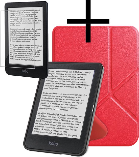 Hoes Geschikt voor Kobo Clara BW Hoesje Bookcase Cover Book Case Hoes Sleepcover Trifold Met Screenprotector - Rood van BW.