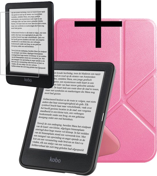 Hoes Geschikt voor Kobo Clara BW Hoesje Bookcase Cover Book Case Hoes Sleepcover Trifold Met Screenprotector - Roze van Merkloos