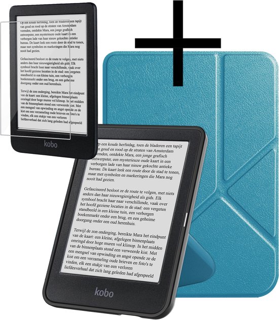 Hoes Geschikt voor Kobo Clara BW Hoesje Bookcase Cover Book Case Hoes Sleepcover Trifold Met Screenprotector - Turquoise van Merkloos