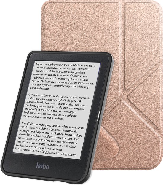 Hoes Geschikt voor Kobo Clara BW Hoesje Bookcase Cover Book Case Hoes Sleepcover Trifold - Rosé Goud van FBB wensenlijstje