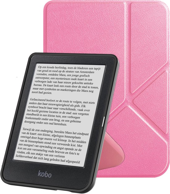 Hoes Geschikt voor Kobo Clara BW Hoesje Bookcase Cover Book Case Hoes Sleepcover Trifold - Roze van Merkloos
