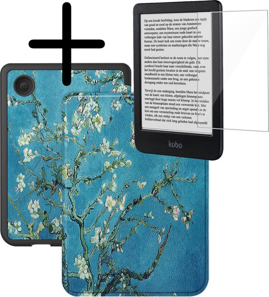 Hoes Geschikt voor Kobo Clara BW Hoesje Bookcase Cover Hoes Met Screenprotector - Hoesje Geschikt voor Kobo Clara BW Hoes Cover Case - Bloesem van Eminent.